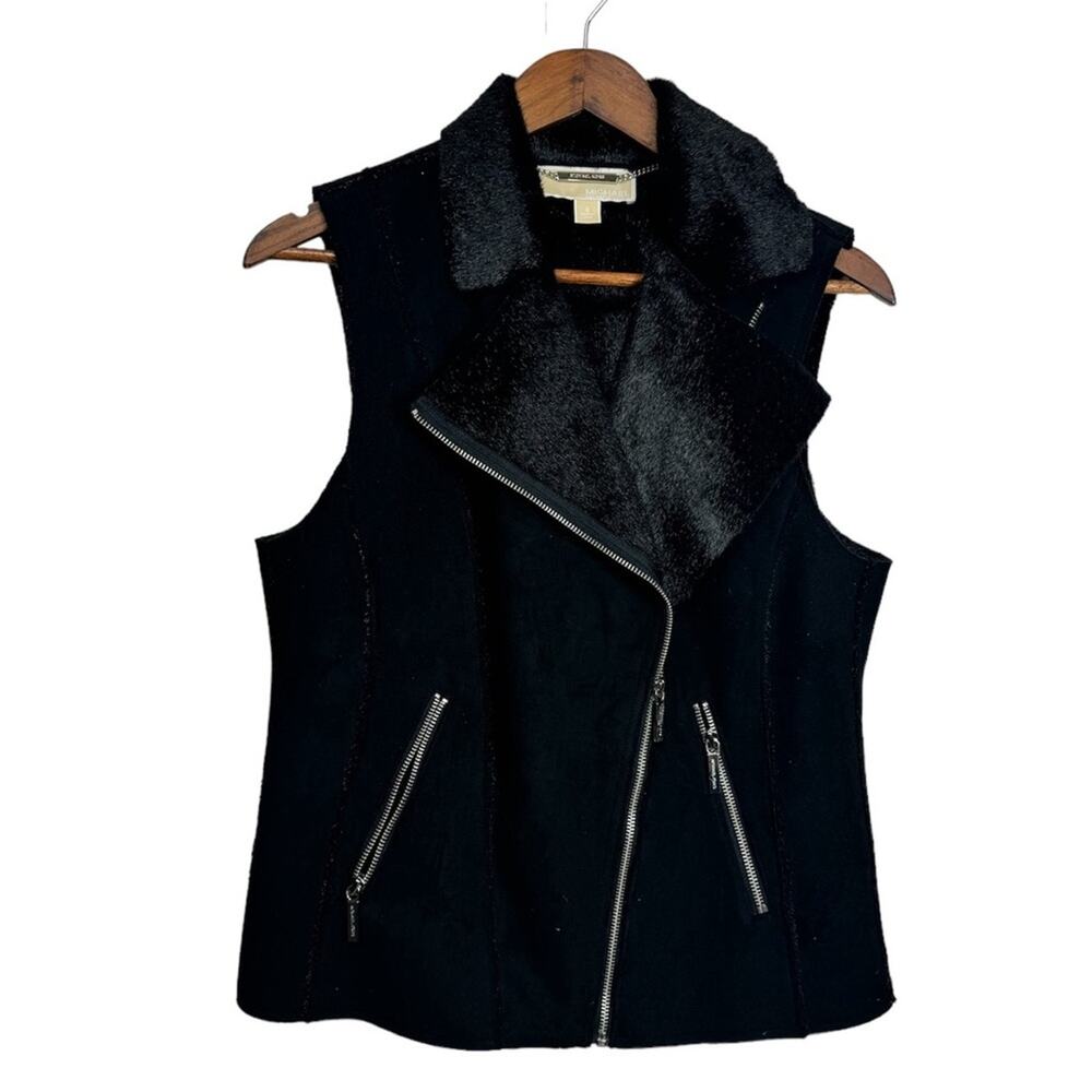 Michael‎ Kors Zipper Faux Fur Suede Black Vest Plus Size 8 Retail $325